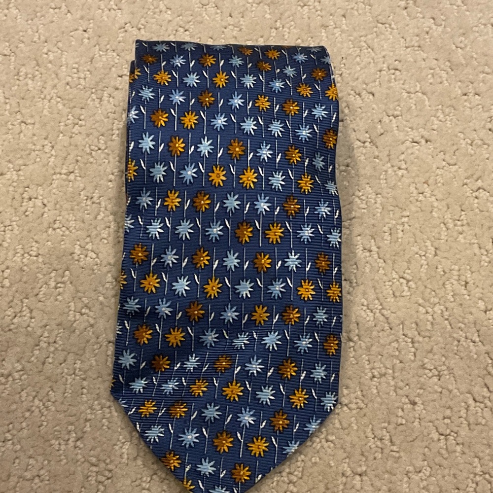 Ermenegildo Zegna Navy Tie with Yellow and White Floral Pattern CB